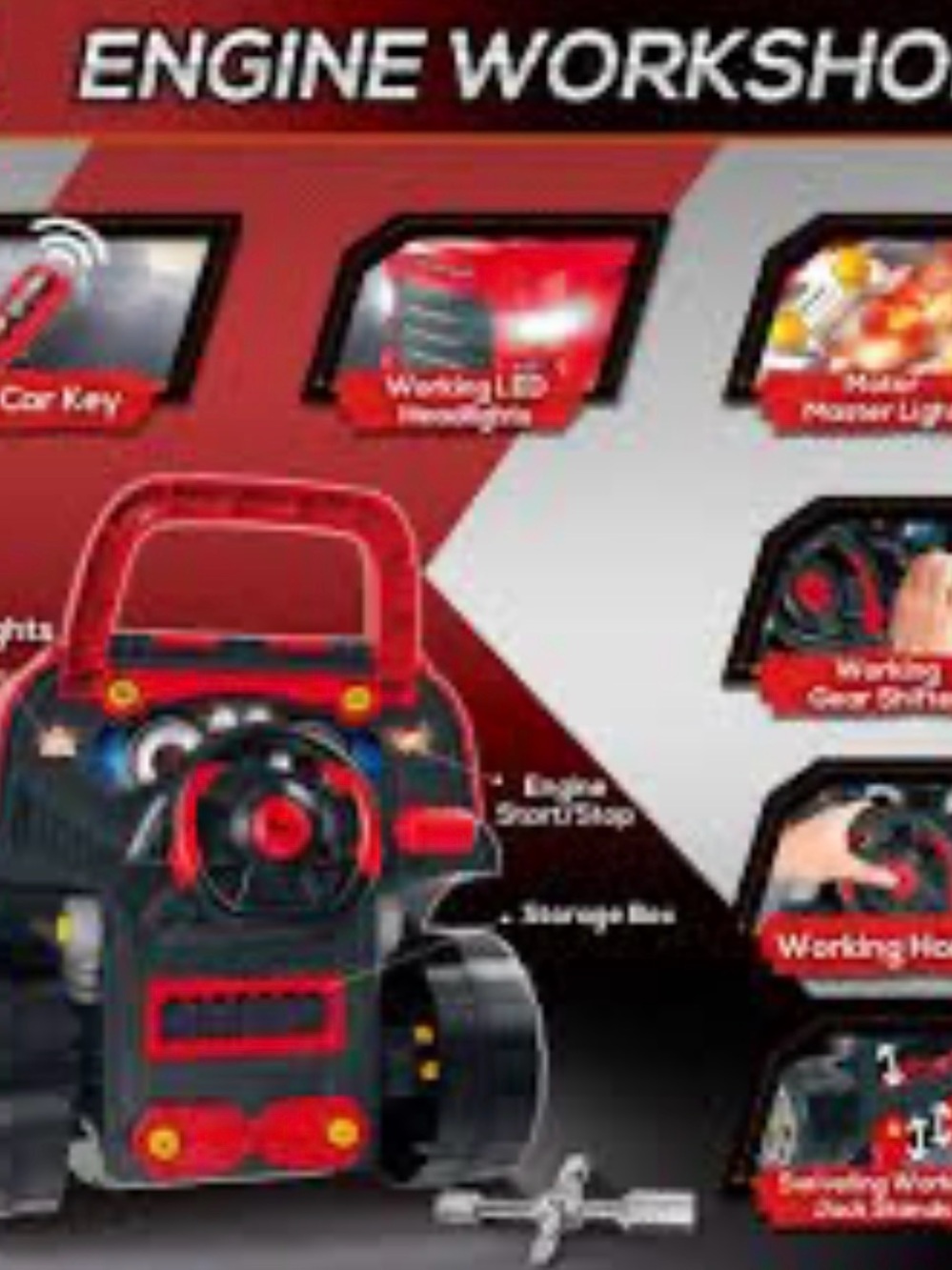 Engine Workshop Playset for Kids - Red and Black